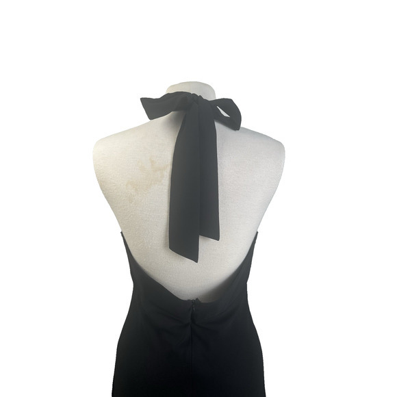 NightWay Black Beaded Halter Midi Dress Asymmetric Hem US 12 Prom Y2K Fairy Goth - Picture 10 of 12